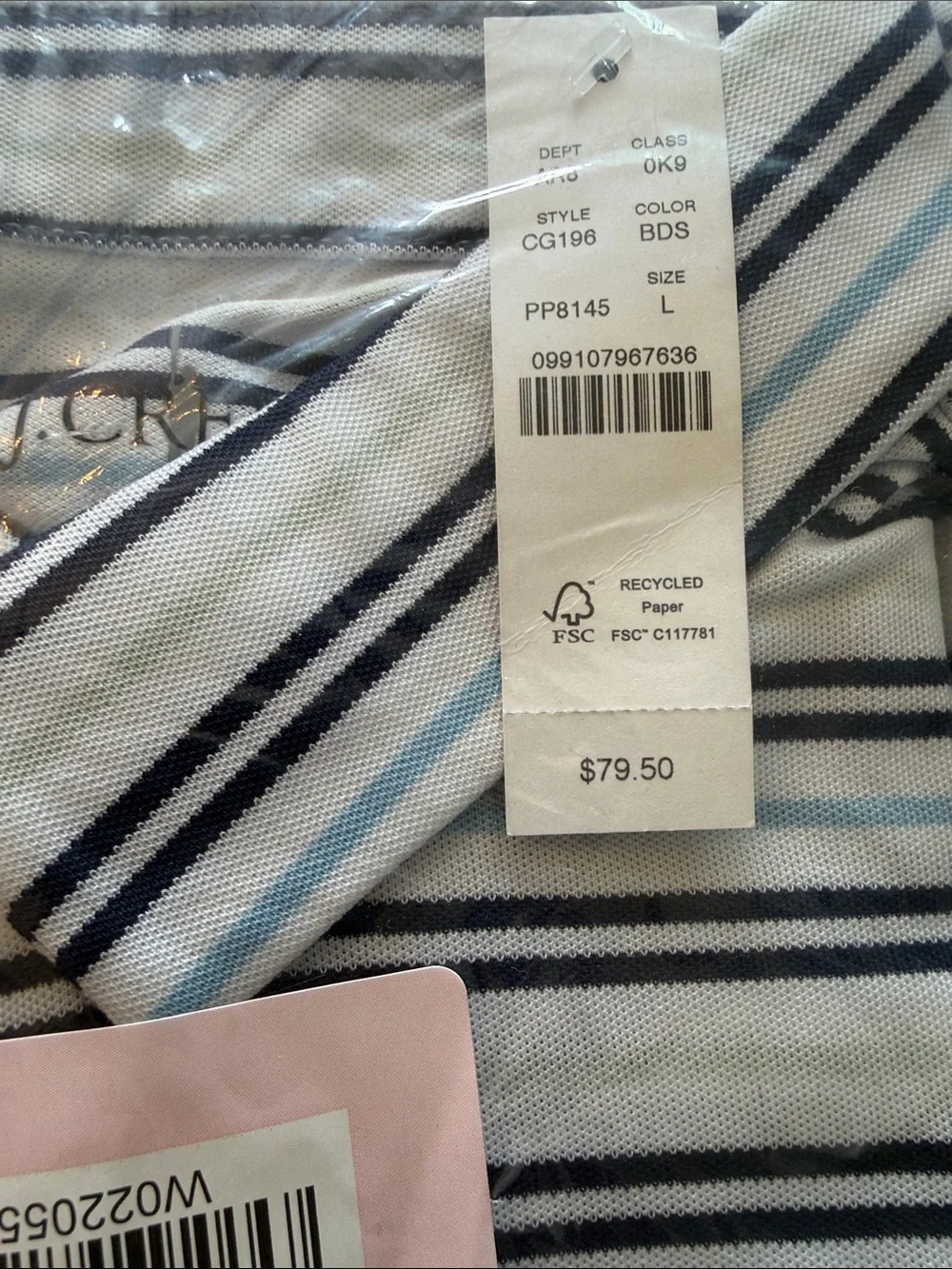 J. Crew White Polo with Navy and Light Blue Stripes nwt